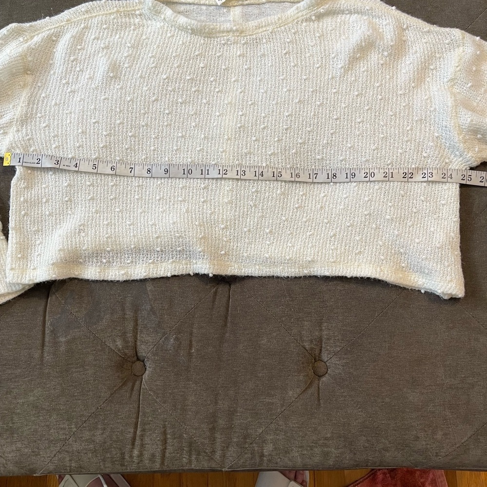 White Crew Neck Fuzzy Sweater - Picture 2 of 5